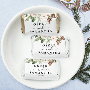 Watercolor Winter Green Pine Tree & White Flowers Hershey's Miniatures