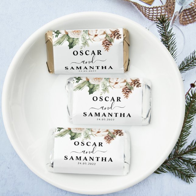 Watercolor Winter Green Pine Tree & White Flowers Hershey's Miniatures (Creator Uploaded)