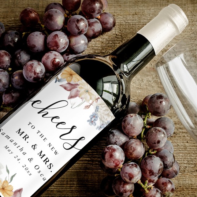 Watercolor Winter Green Pine Tree & White Flowers Wine Label (Creator Uploaded)