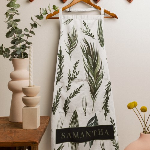 Watercolor Winter Green Seamless Pattern  Apron