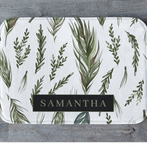 Watercolor Winter Green Seamless Pattern  Bath Mat