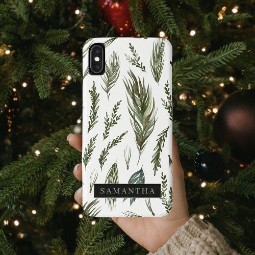 Watercolor Winter Green Seamless Pattern  iPhone XS Max Case