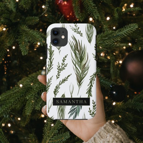Watercolor Winter Green Seamless Pattern  iPhone 11 Case