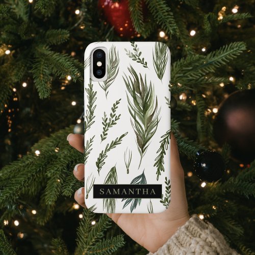 Watercolor Winter Green Seamless Pattern  iPhone XS Case