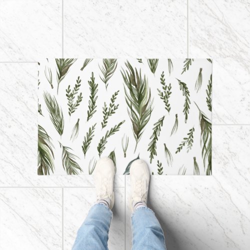 Watercolor Winter Green Seamless Pattern  Doormat