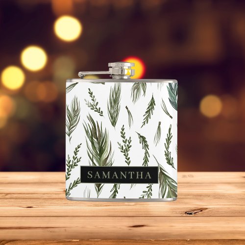 Watercolor Winter Green Seamless Pattern  Flask