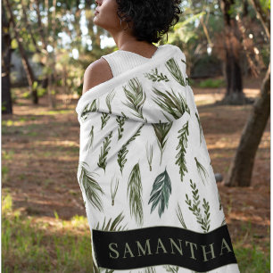 Watercolor Winter Green Seamless Pattern Fleece Blanket