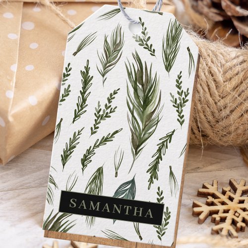 Watercolor Winter Green Seamless Pattern  Gift Tags