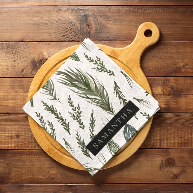 Watercolor Winter Green Seamless Pattern  Kitchen Towel (Creator Uploaded)