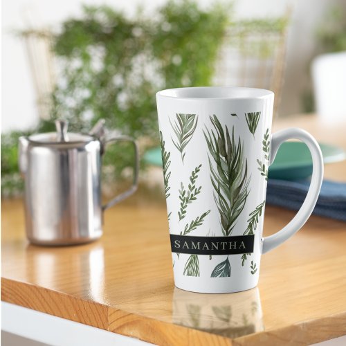 Watercolor Winter Green Seamless Pattern  Latte Mug