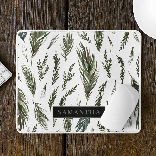 Watercolor Winter Green Seamless Pattern  Mouse Pad