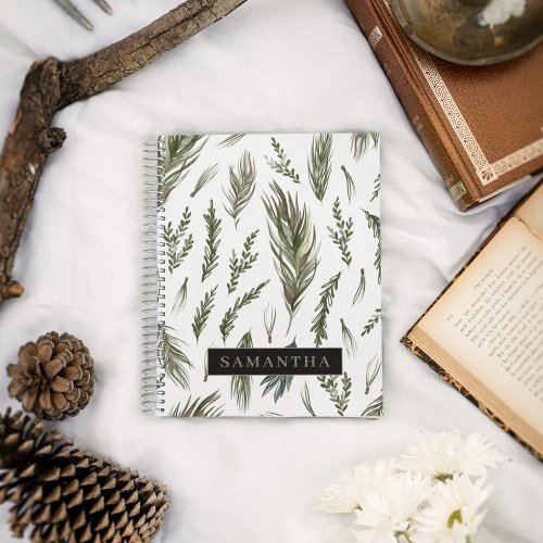 Watercolor Winter Green Seamless Pattern  Notebook