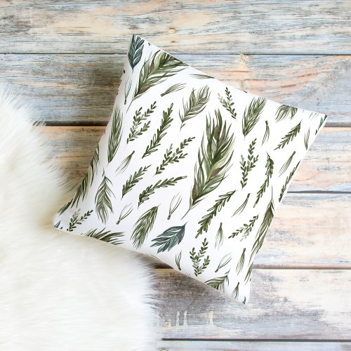 Watercolor Winter Green Seamless Pattern  Outdoor Pillow