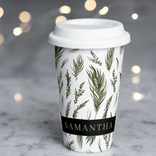 Watercolor Winter Green Seamless Pattern  Paper Cups