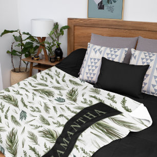 Watercolor Winter Green Seamless Pattern Sherpa Blanket