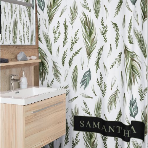 Watercolor Winter Green Seamless Pattern  Shower Curtain