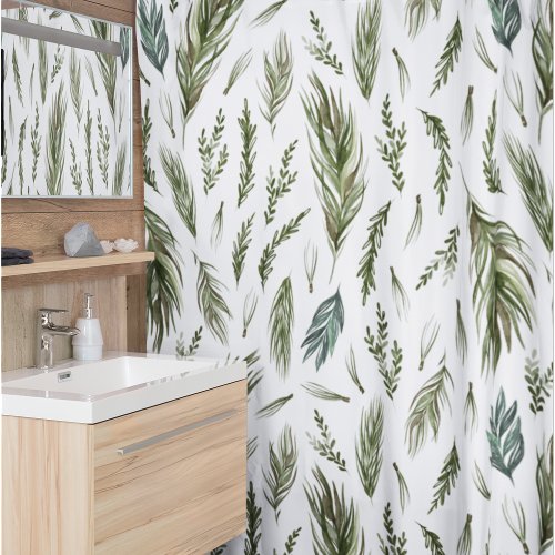 Watercolor Winter Green Seamless Pattern  Shower Curtain