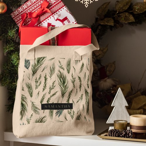 Watercolor Winter Green Seamless Pattern  Tote Bag