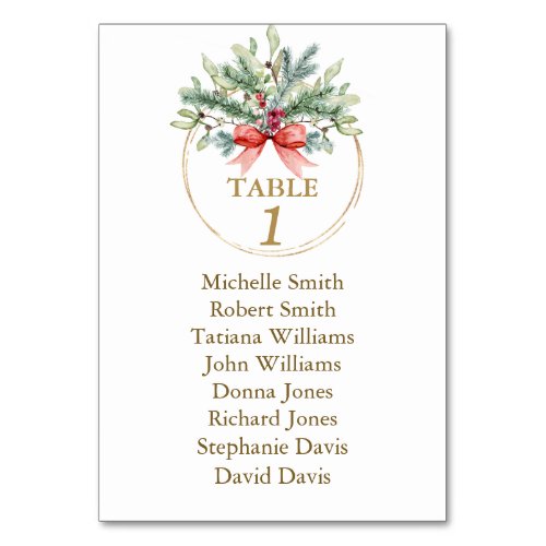 Watercolor Winter Greenery Baptism Seating Chart Table Number