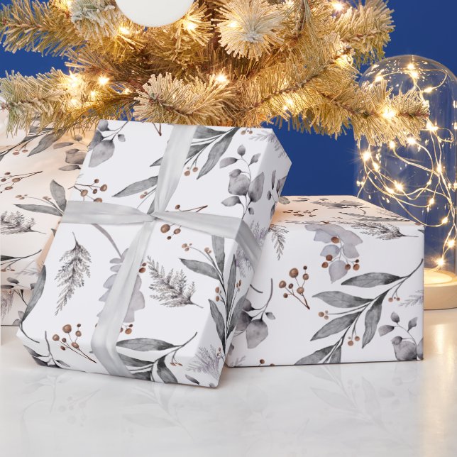 Watercolor Winter Greenery Christmas Wrapping Paper (Holidays)