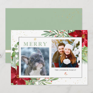 Watercolor Winter Greenery + Gold  Holiday Card