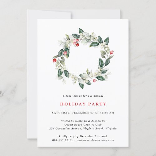 Watercolor Winter Greenery Holiday Party Invitation