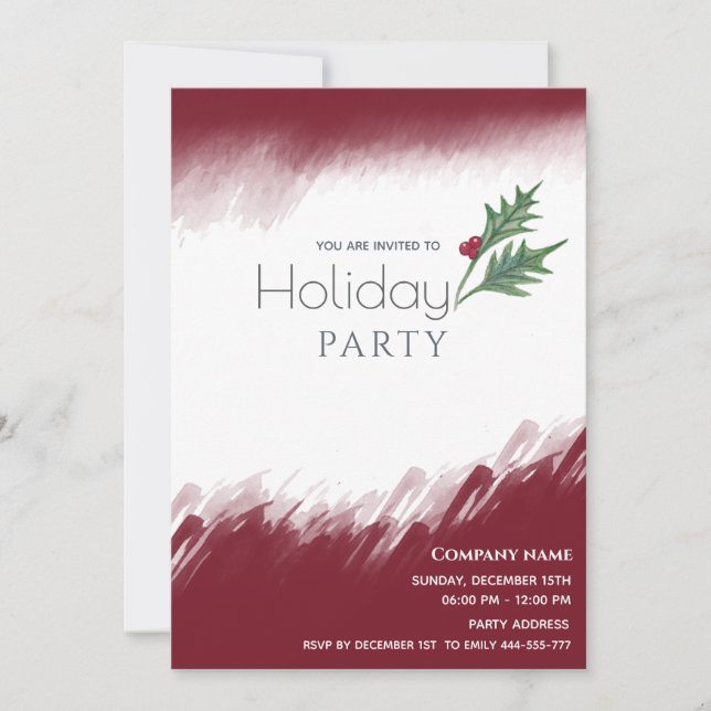  Watercolor winter greenery Holiday party  Invitation (Front)