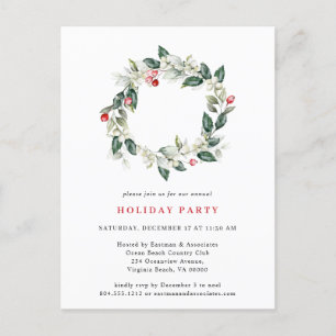 Watercolor Winter Greenery Holiday Party Postcard