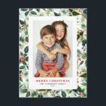 Watercolor Winter Greenery Merry Christmas Photo Holiday Postcard<br><div class="desc">Merry Christmas! Send warm holiday greetings to your family and friends with this customizable Christmas card. It features a watercolour pattern of holly and winter greenery. Personalize this photo Christmas card by adding your details. This watercolour Christmas photo card is available in a variety of cardstock.</div>