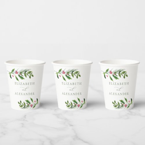 Watercolor Winter Greenery Modern Christmas Paper Cups