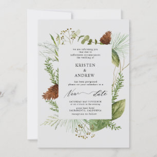 watercolor winter greenery postponed Wedding Invitation