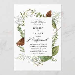 watercolor winter greenery postponed Wedding Invitation