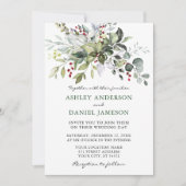 Watercolor Winter Greenery Wedding Invitation (Front)