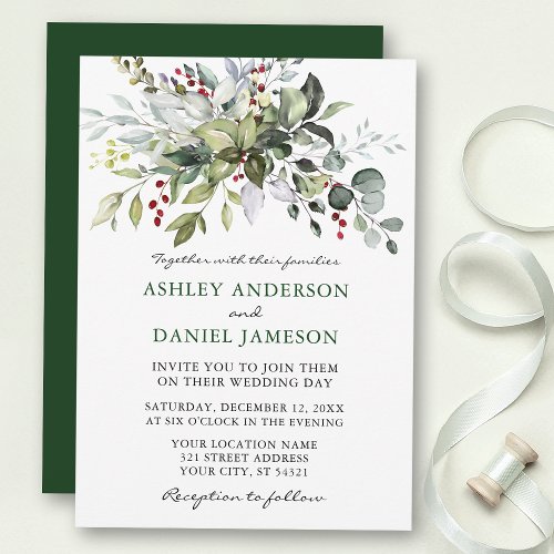 Watercolor Winter Greenery Wedding Invitation