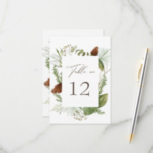 Watercolor Winter Greenery Wedding Table Number