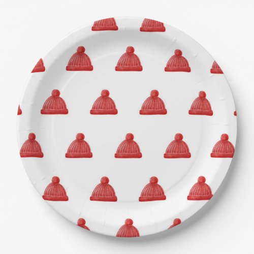 Watercolor winter hat pattern Christmas holiday Paper Plates