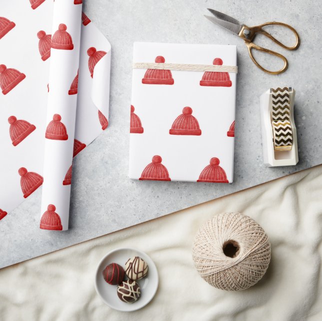 Watercolor winter hat pattern. Christmas holiday Wrapping Paper (Crafts)