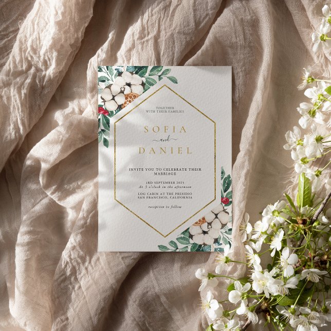 Watercolor Winter Hexagonal Frame Wedding Invitation (Creator Uploaded)