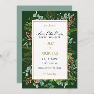 Watercolor Winter Holiday Berries Script Save The Date