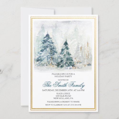 Watercolor Winter Holiday Christmas Invitation