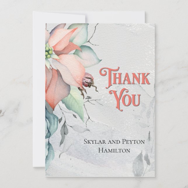 Watercolor Winter Holiday Poinsettia Thank You Card (Front)