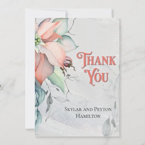 Watercolor Winter Holiday Poinsettia Thank You Card