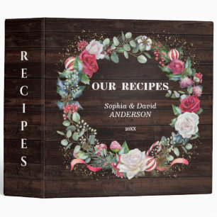 Watercolor Winter Holiday Wreath Wood Recipes 3 Ring Binder