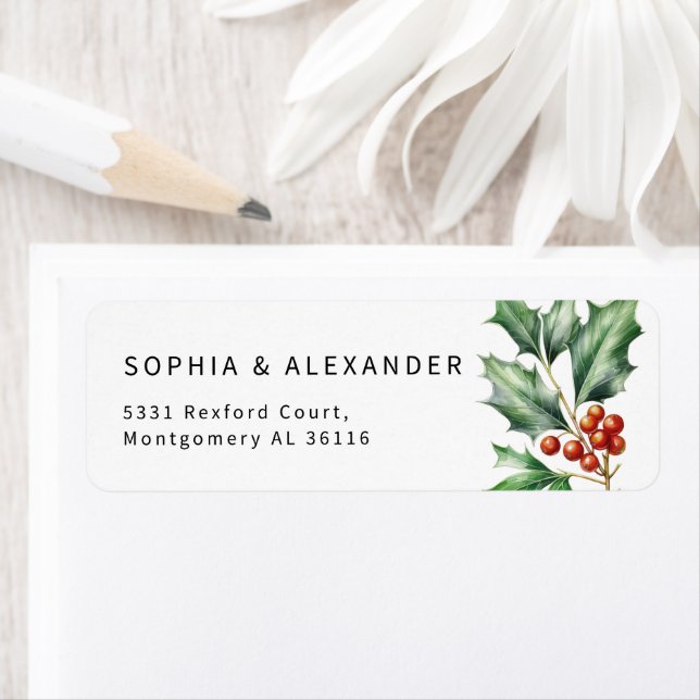 Watercolor winter holly label (Insitu)
