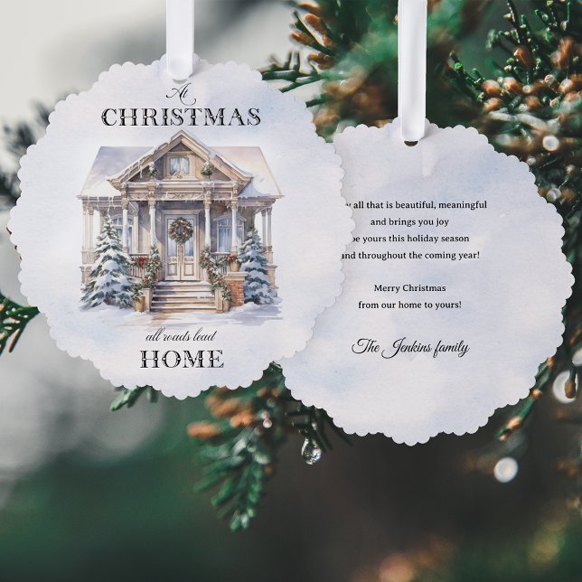 Watercolor Winter Home Christmas Greetings Ornament Card (Creator Uploaded)