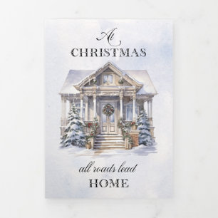 Watercolor Winter Home Christmas Greetings Tri-Fold Card