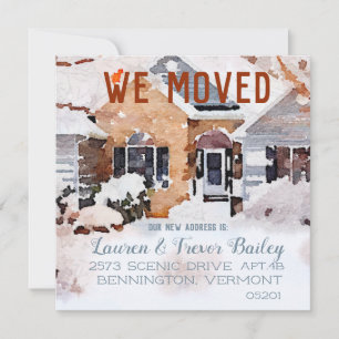 Watercolor Winter Home, We Moved Announcement