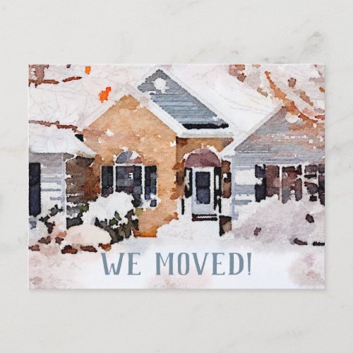 Watercolor Winter Home We Moved Announcement Postcard