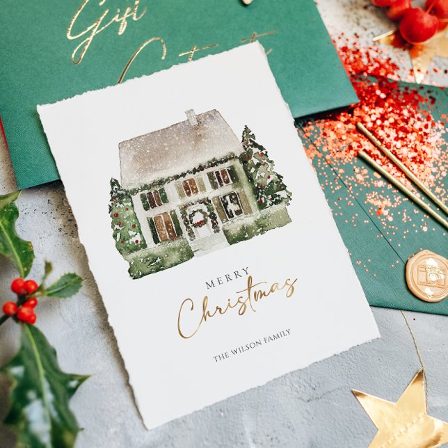 Watercolor Winter House Christmas  Holiday Card (Creator Uploaded)