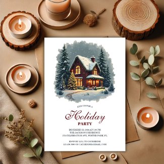 Watercolor Winter House New Year Holiday Party